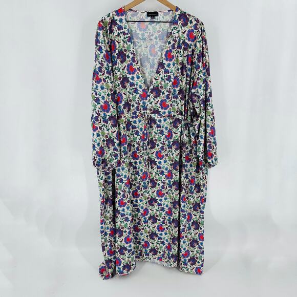 Summersalt Cinched Waist Long Sleeve Caftan Midi Dress Floral Print Size 1XL - Picture 2 of 10